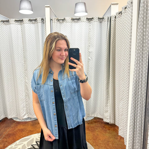 Denim Collared Short Sleeve Button Down