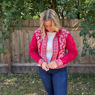 Graphic Knit Sweater Zip Up Cardigan