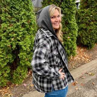 Double Lined Plaid Hooded Zip Up