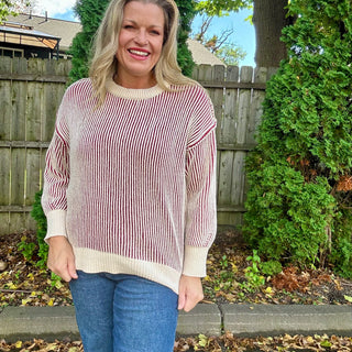 Cabernet Two Tone Crew Neck Sweater