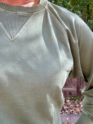 Army Green French Terry Dyed Pullover with Pockets
