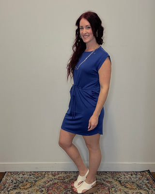 Royal Blue Drawstring Waist Terry Dress