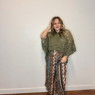 Teal/Brown Aztec Print Wide Leg Jumpsuit