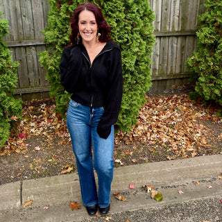 Black Collared Zip Up Sweater