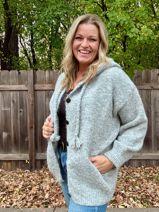 Button-Up Hooded Fuzzy Knit Cardigan