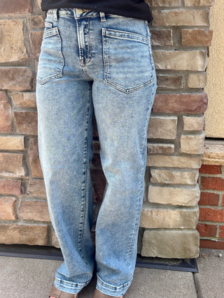 Risen Slouchy Baggy Patch Pocket Washed Stretchy Jean