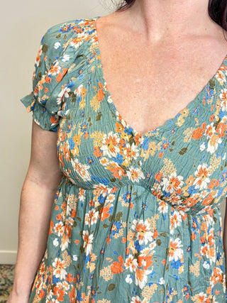 V-Neck Floral Short Sleeve Dress