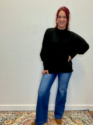Black Side Slit Oversized Sweater