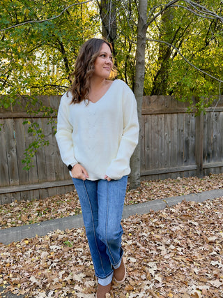 Bow Back Accent V-Neck Sweater Top