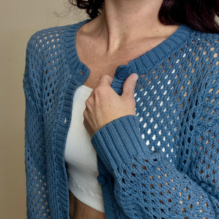 Dusty Blue Crochet Cardigan Sweater