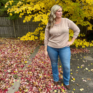 Ribbed Henley Long Sleeve Knit Top