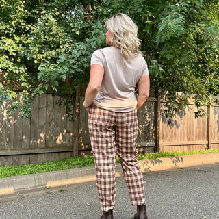 Brown Plaid Jogger Pants