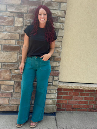 Judy Blue Mid Rise Teal Mr Utility Wide Leg Jean