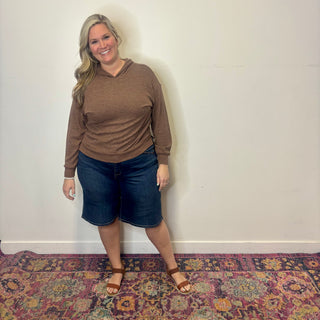 Brown Ribbed Pullover Hoodie