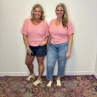 Pink Short Sleeve V-Neck Dolman