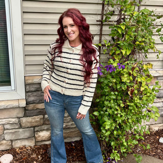 Striped Collared Button Up Cardigan