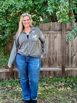 Olive Stretch Solid Button Up