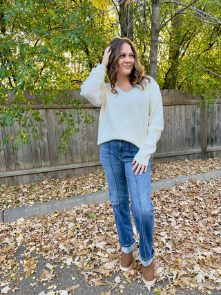 Bow Back Accent V-Neck Sweater Top
