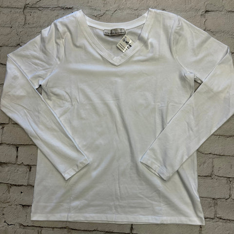 White V-Neck Long Sleeve