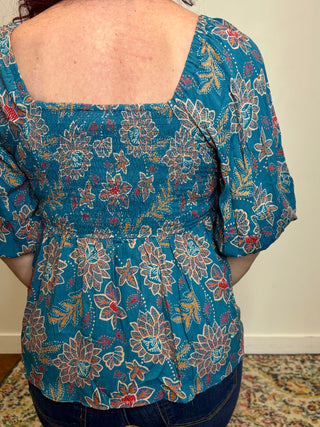 Short Sleeve Twist Front Floral Blouse