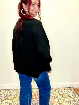 Black Side Slit Oversized Sweater
