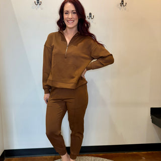 Brown Half Zip Sweatshirt and Jogger Set