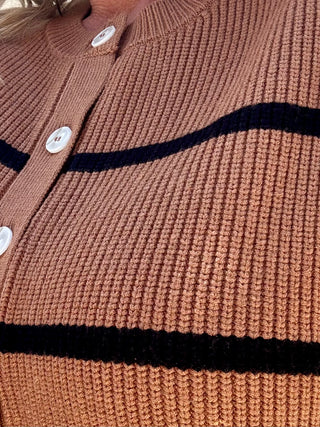 Camel Striped Button Up Sweater Vest