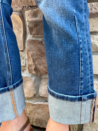 Risen High Rise Straight Cuffed Hem Stretchy Jean