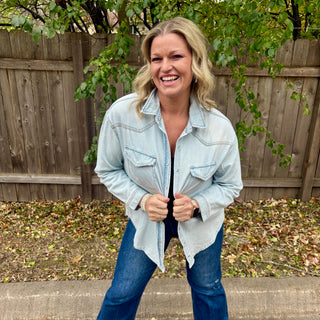 Risen Light Wash Denim Button Up Shirt