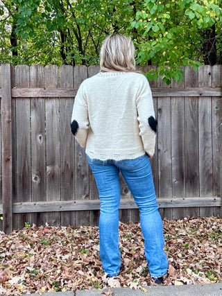 Long Sleeve Heart Patch Knit Sweater