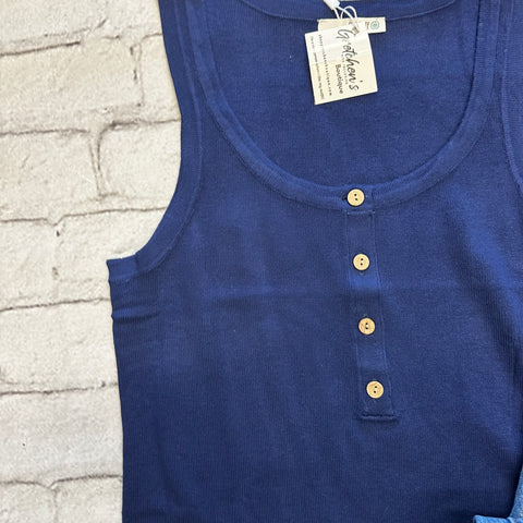 Navy Knit Henley Tank