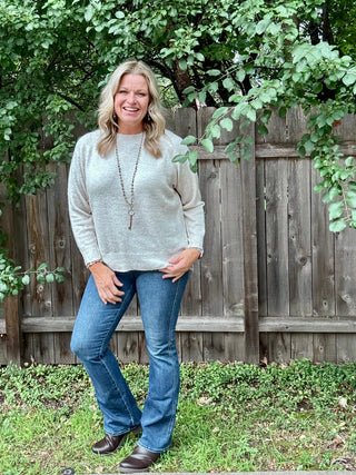 Oatmeal Oversized Crewneck Sweater with Ribbed Contrast Details