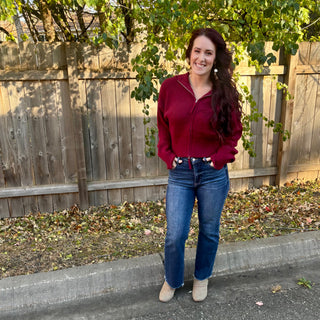 Cabernet Collared Zip Up Sweater