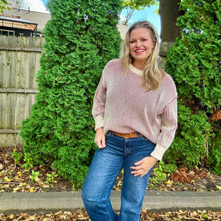Cabernet Two Tone Crew Neck Sweater