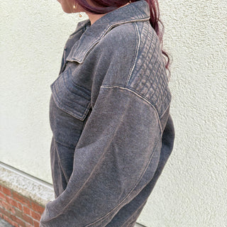 Acid Wash Half Button Fleece Sweater