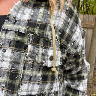 Olive and Black Plaid Hooded Button Up