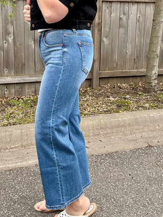 Risen Tummy Control Mid Rise Crop Wide Leg Jean