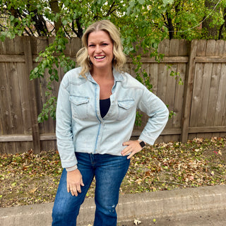 Risen Light Wash Denim Button Up Shirt