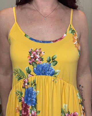 Yellow Flower Print Mini Tank Dress