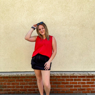 Red Woven Sleeveless Blouse