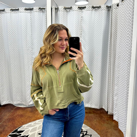 Olive Green Quarter Zip Cropped Long Sleeve