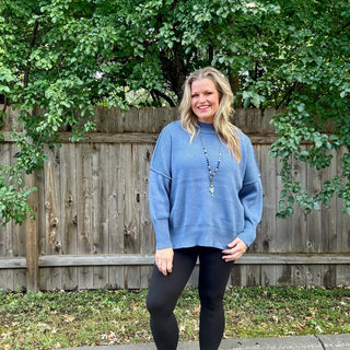 Dusty Blue Oversized Sweater with Side Slit