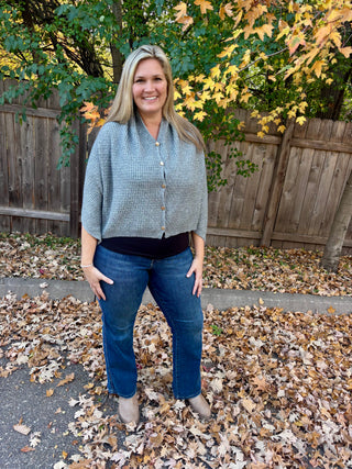 Gray Knitted Shall with Gold Buttons