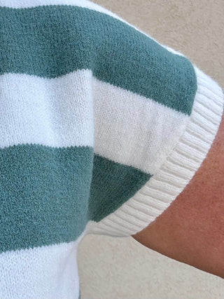 Jade Striped Collared Short Sleeve Sweater