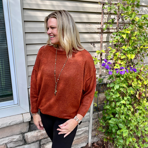 Rust Oversized Round Neck Dolman Sweater