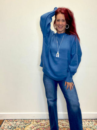Dusty Blue Side Slit Oversized Sweater