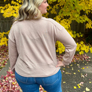 Ribbed Henley Long Sleeve Knit Top