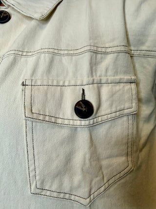Sand Denim Jacket with Stitch Detail