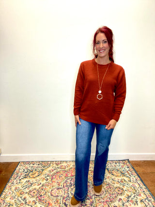 Rust Round Neck Knit Sweater