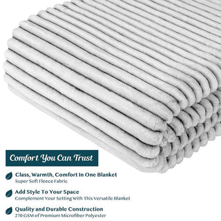Ribbed Textured Fleece Throw Blanket: White / Throw - 50" x 60"
